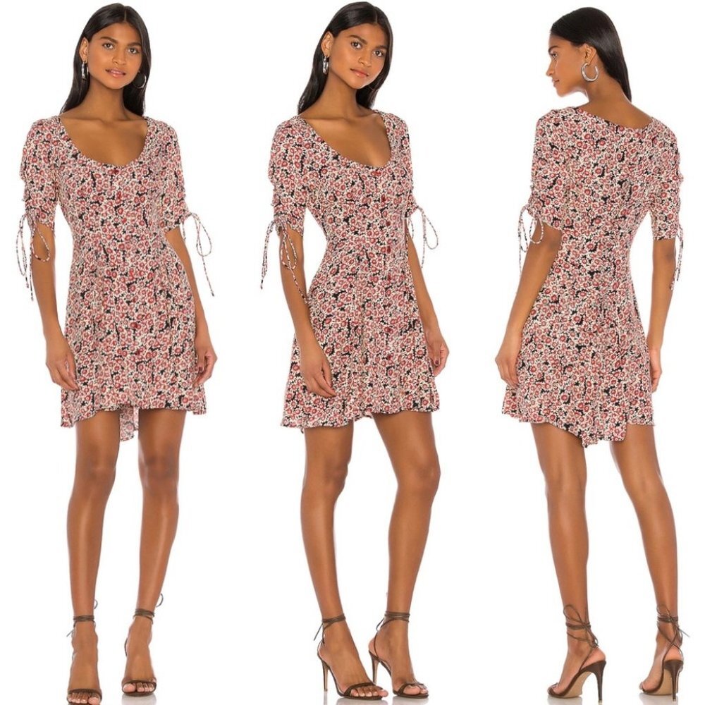 NWT Free People Lace Up Mini Dress Black Red Floral Size Small Revolve Bohemian